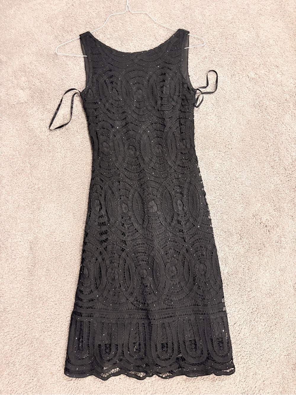 Black Beaded Lace Midi Dress - Sophisticated Evening Style